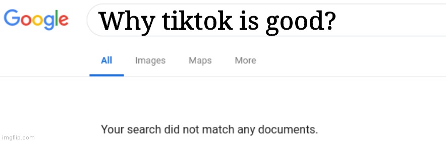 Google No Results | Why tiktok is good? | image tagged in google no results | made w/ Imgflip meme maker