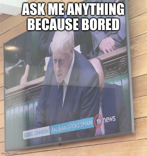 Boris Johnson: Taliban Spokesman | ASK ME ANYTHING BECAUSE BORED | image tagged in boris johnson taliban spokesman | made w/ Imgflip meme maker