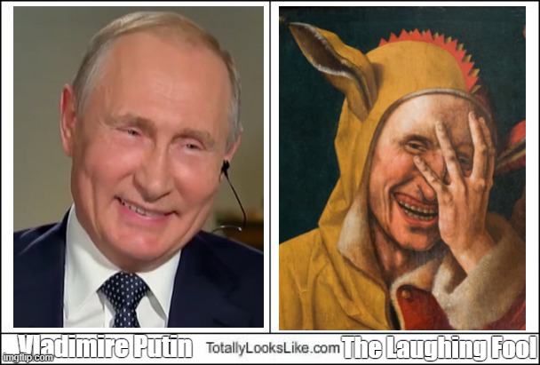 Totally Looks Like | The Laughing Fool; Vladimire Putin | image tagged in totally looks like | made w/ Imgflip meme maker