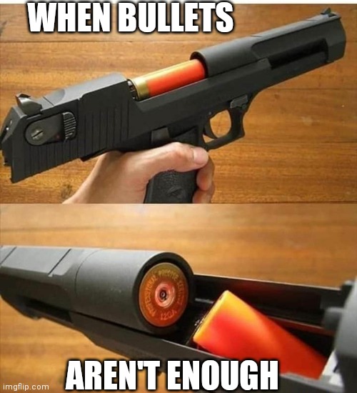 12 GAGE HANDGUN | WHEN BULLETS; AREN'T ENOUGH | image tagged in guns,shotgun,firearms | made w/ Imgflip meme maker