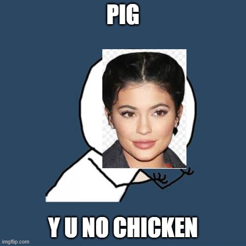 Is that a chicken? | PIG; Y U NO CHICKEN | image tagged in memes,funny,y u no,kylie jenner,kim kardashian | made w/ Imgflip meme maker