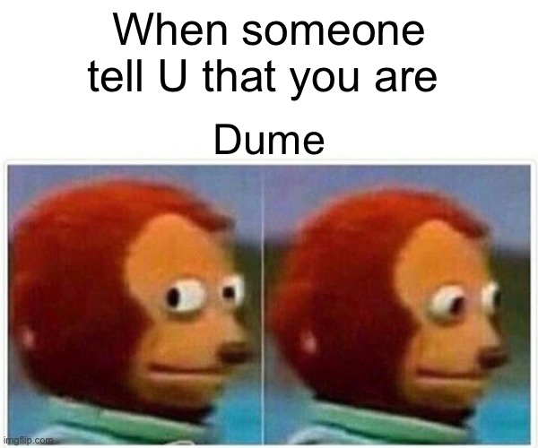 Say what? | When someone tell U that you are; Dume | image tagged in memes,monkey puppet,boi | made w/ Imgflip meme maker