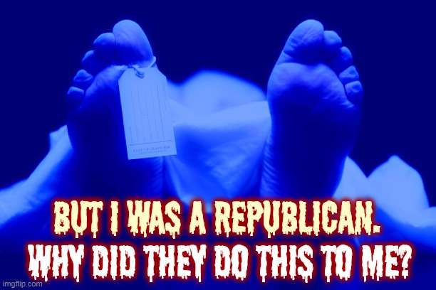 Don't ask questions. You're a Republican. Do as you're told. | BUT I WAS A REPUBLICAN. WHY DID THEY DO THIS TO ME? | image tagged in republican party,anti vax,stupid,selfish,covid-19,pandemic | made w/ Imgflip meme maker