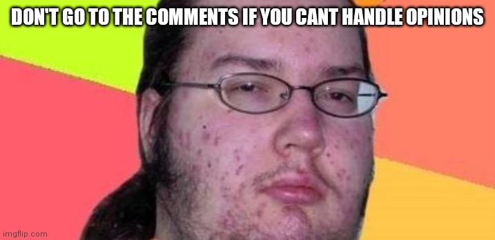 Offensive Internet Guy | DON'T GO TO THE COMMENTS IF YOU CANT HANDLE OPINIONS | image tagged in offensive internet guy | made w/ Imgflip meme maker
