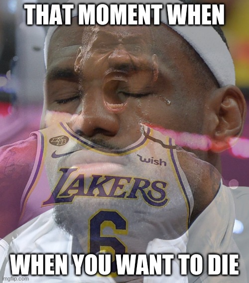 lmao why am I joking about my own death | THAT MOMENT WHEN; WHEN YOU WANT TO DIE | image tagged in crying lebron james | made w/ Imgflip meme maker