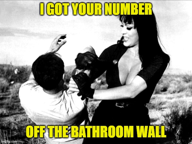 faster pussycat kill kill | I GOT YOUR NUMBER OFF THE BATHROOM WALL | image tagged in faster pussycat kill kill | made w/ Imgflip meme maker