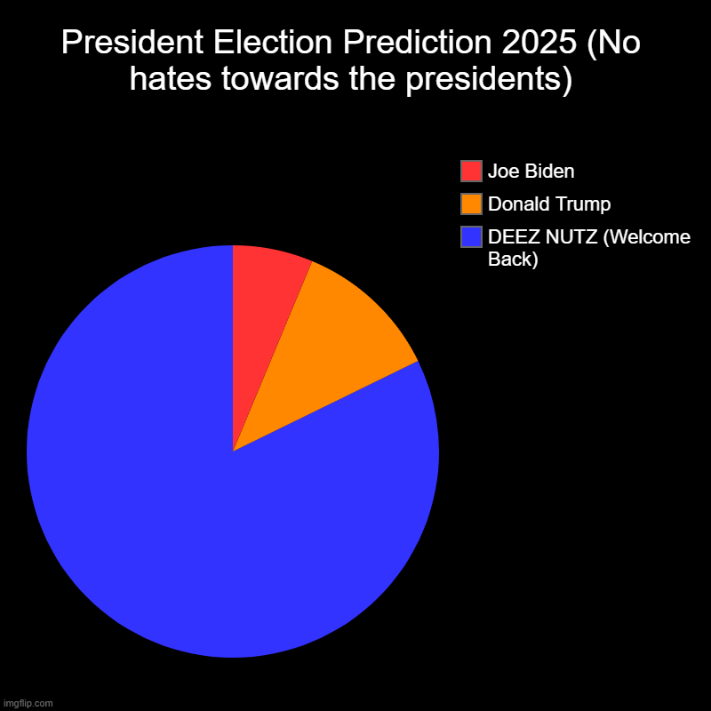 President Election Prediction | President Election Prediction 2025 (No hates towards the presidents) | DEEZ NUTZ (Welcome Back), Donald Trump, Joe Biden | image tagged in charts,pie charts | made w/ Imgflip chart maker