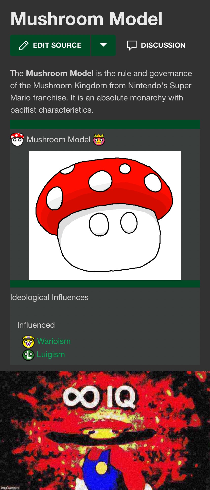 [Influenced: Warioism, Luigism] | image tagged in mushroom model ideology,infinite iq deep-fried 2,mushroom,kingdom,mushroom kingdom,ideology | made w/ Imgflip meme maker