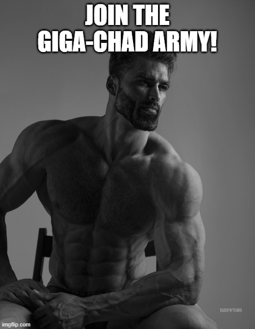 Giga Chad | JOIN THE GIGA-CHAD ARMY! | image tagged in giga chad | made w/ Imgflip meme maker