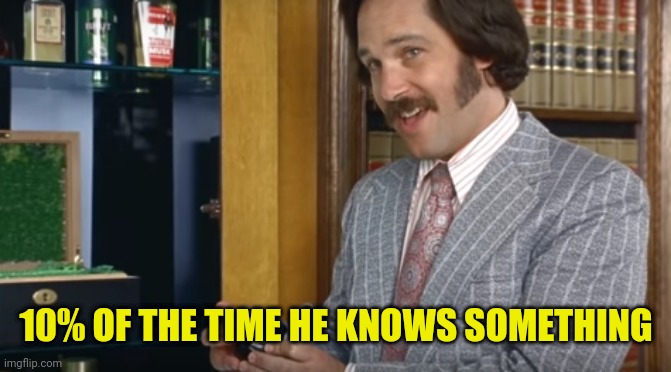 60% of the time | 10% OF THE TIME HE KNOWS SOMETHING | image tagged in 60 of the time | made w/ Imgflip meme maker