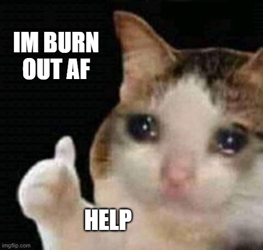 i cant do my espana homework | IM BURN OUT AF; HELP | image tagged in sad me thumbs up | made w/ Imgflip meme maker