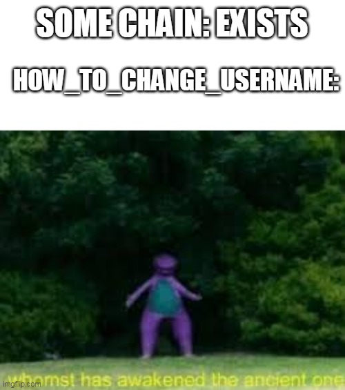 whomst has awaken the acient one | SOME CHAIN: EXISTS; HOW_TO_CHANGE_USERNAME: | image tagged in whomst has awaken the acient one,how_to_change_username | made w/ Imgflip meme maker