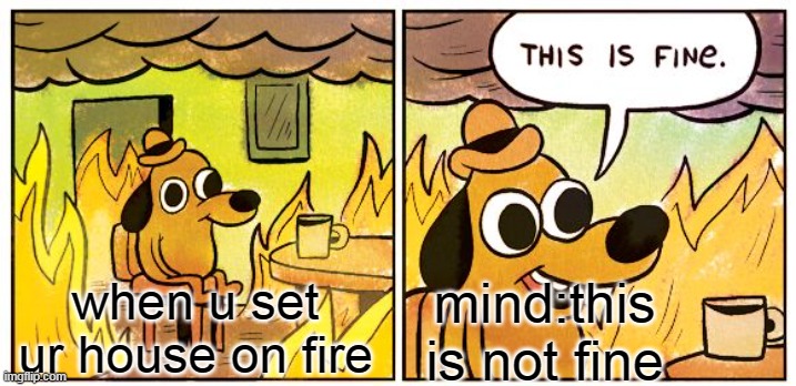 this is not fine meme | when u set ur house on fire; mind:this is not fine | image tagged in memes,this is fine | made w/ Imgflip meme maker