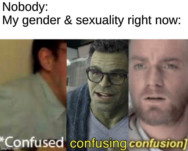 last year i thought i had it all figured out but here i am now, still questioning | Nobody:
My gender & sexuality right now: | image tagged in confused confusing confusion | made w/ Imgflip meme maker