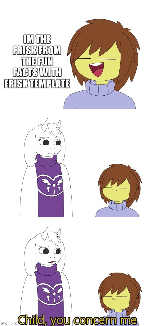 Child, you concern me. | IM THE FRISK FROM THE FUN FACTS WITH FRISK TEMPLATE | image tagged in child you concern me | made w/ Imgflip meme maker