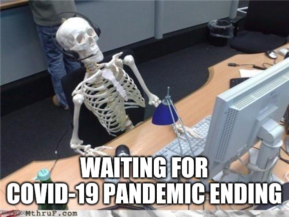 uhhh..... | WAITING FOR COVID-19 PANDEMIC ENDING | image tagged in waiting skeleton,coronavirus,covid-19,covid,memes | made w/ Imgflip meme maker