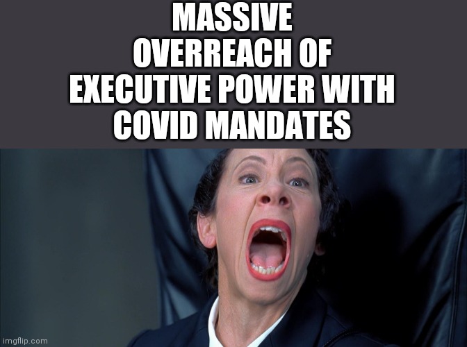 Frau Farbissina | MASSIVE OVERREACH OF EXECUTIVE POWER WITH COVID MANDATES | image tagged in frau farbissina | made w/ Imgflip meme maker
