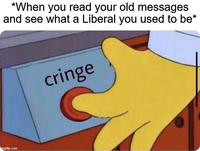 cringe button | *When you read your old messages and see what a Liberal you used to be* | image tagged in cringe button,liberal | made w/ Imgflip meme maker