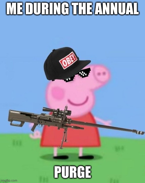 Mlg peppa pig | ME DURING THE ANNUAL; PURGE | image tagged in mlg peppa pig | made w/ Imgflip meme maker