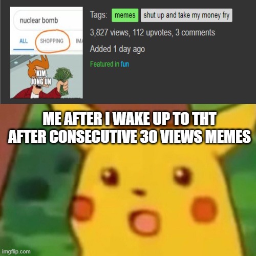 THANK YOU GUYS SO MUCH,I LOVE YALL | ME AFTER I WAKE UP TO THT AFTER CONSECUTIVE 30 VIEWS MEMES | image tagged in memes,surprised pikachu | made w/ Imgflip meme maker