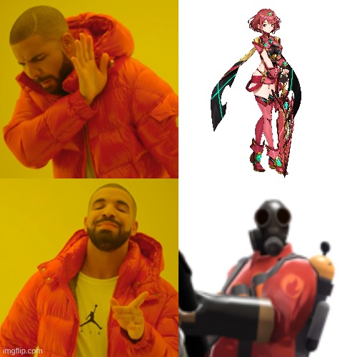 Pyro>pyra | image tagged in memes,drake hotline bling,tf2 | made w/ Imgflip meme maker