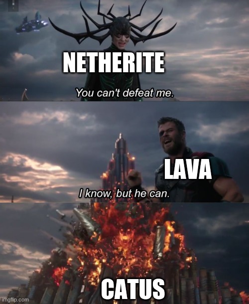 You can't defeat me | NETHERITE; LAVA; CATUS | image tagged in you can't defeat me | made w/ Imgflip meme maker