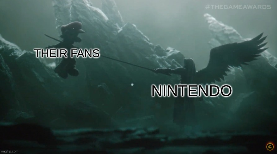 New image format use with care | THEIR FANS; NINTENDO | image tagged in sephiroth kill's mario | made w/ Imgflip meme maker