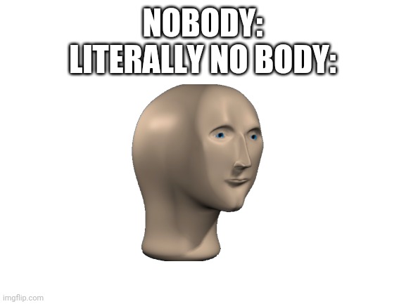 Litterally no body | NOBODY:
LITERALLY NO BODY: | image tagged in blank white template | made w/ Imgflip meme maker