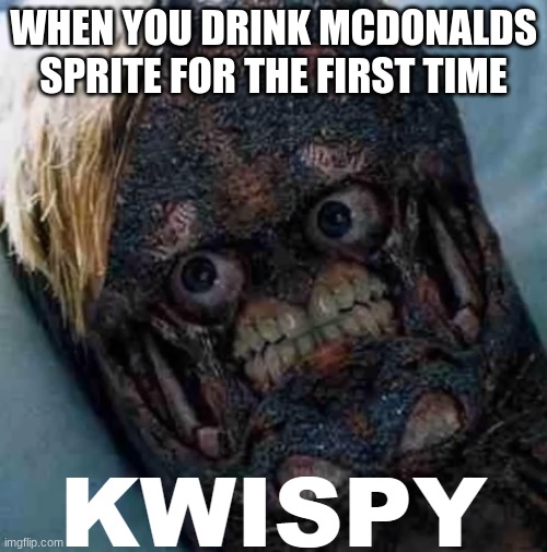 KWISPY | WHEN YOU DRINK MCDONALDS SPRITE FOR THE FIRST TIME | image tagged in kwispy | made w/ Imgflip meme maker