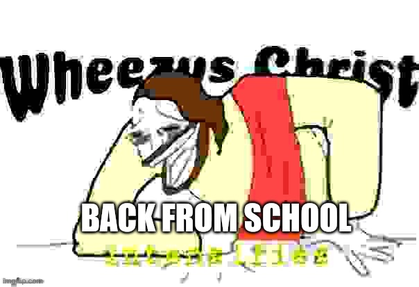 Wheezus christ (intensifies) deep fried |  BACK FROM SCHOOL | image tagged in wheezus christ intensifies deep fried | made w/ Imgflip meme maker