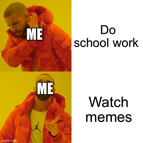 Nice | Do school work Watch  memes ME ME | image tagged in memes,drake hotline bling | made w/ Imgflip meme maker