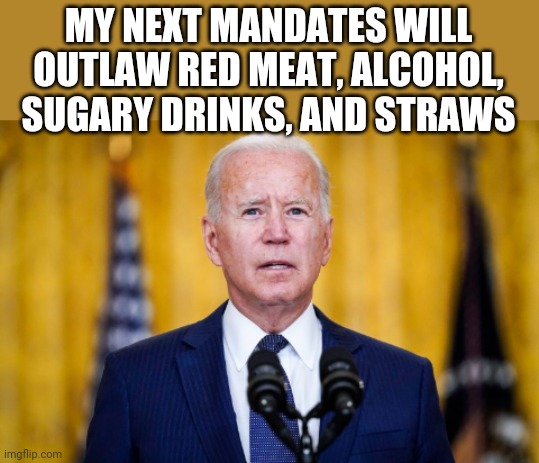 MY NEXT MANDATES WILL OUTLAW RED MEAT, ALCOHOL, SUGARY DRINKS, AND STRAWS | made w/ Imgflip meme maker