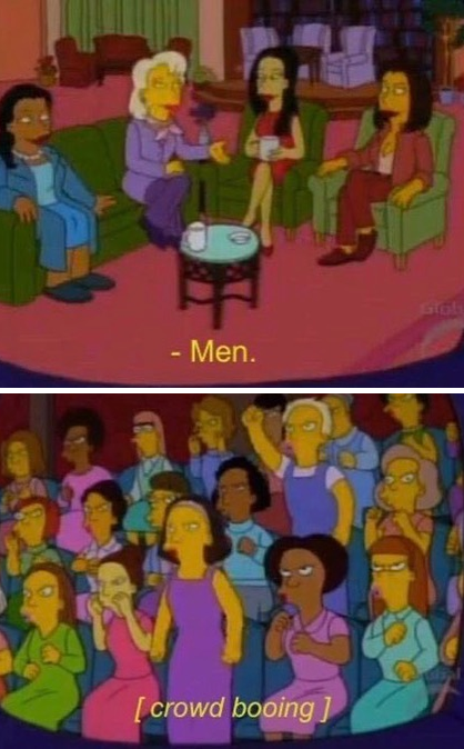 Simpsons men crowd booing Blank Meme Template