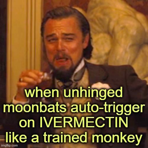 Laughing Leo Meme | when unhinged moonbats auto-trigger on IVERMECTIN like a trained monkey | image tagged in memes,laughing leo | made w/ Imgflip meme maker