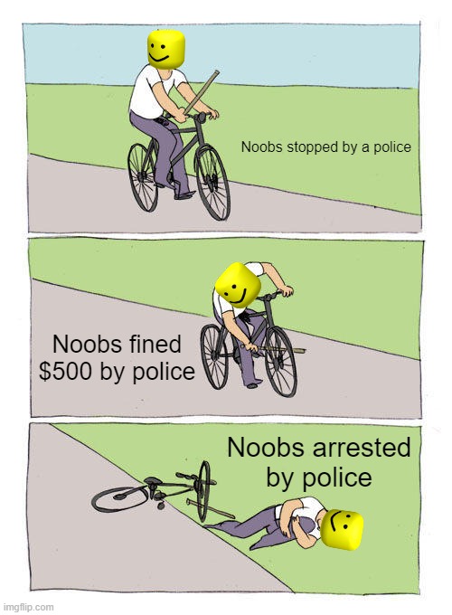 This total bruh | Noobs stopped by a police; Noobs fined $500 by police; Noobs arrested by police | image tagged in memes,bike fall | made w/ Imgflip meme maker