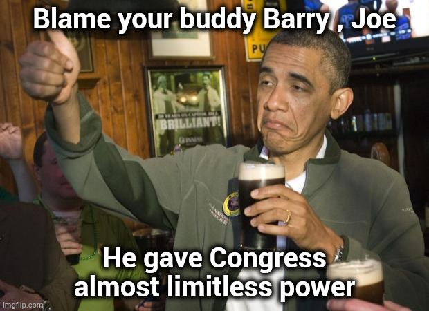 Not Bad | Blame your buddy Barry , Joe He gave Congress almost limitless power | image tagged in not bad | made w/ Imgflip meme maker