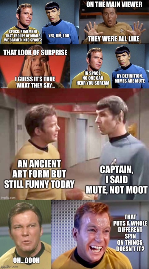 Starflix TFP (The Funny Pages) | image tagged in star trek,starflix,mimes,captain kirk,spock | made w/ Imgflip meme maker