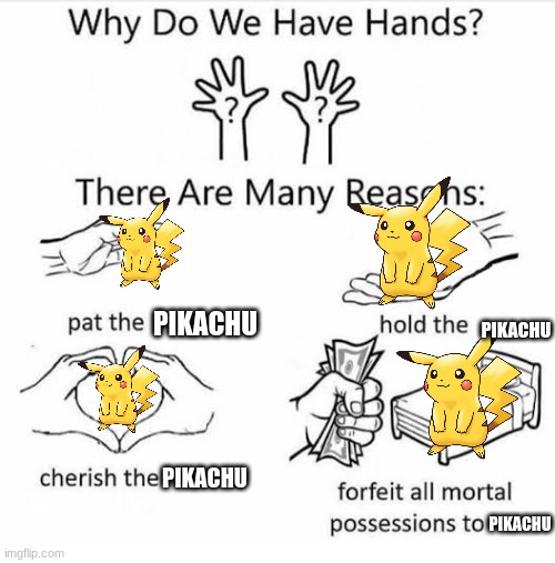 My first post in this stream | PIKACHU; PIKACHU; PIKACHU; PIKACHU | image tagged in why do we have hands | made w/ Imgflip meme maker