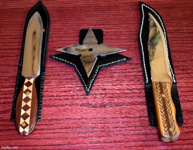 three new projects I made. | image tagged in ninja,two knifes,ninja star | made w/ Imgflip meme maker