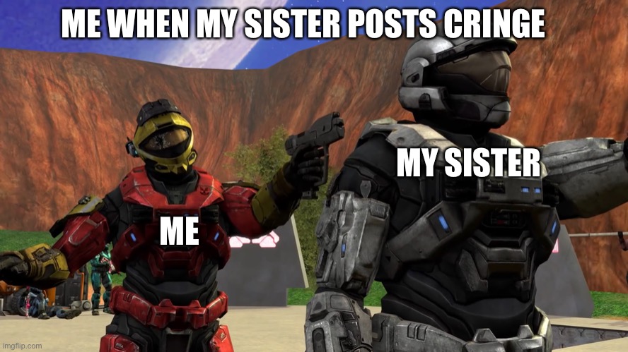 NO | ME WHEN MY SISTER POSTS CRINGE; MY SISTER; ME | image tagged in always has been russian badger | made w/ Imgflip meme maker