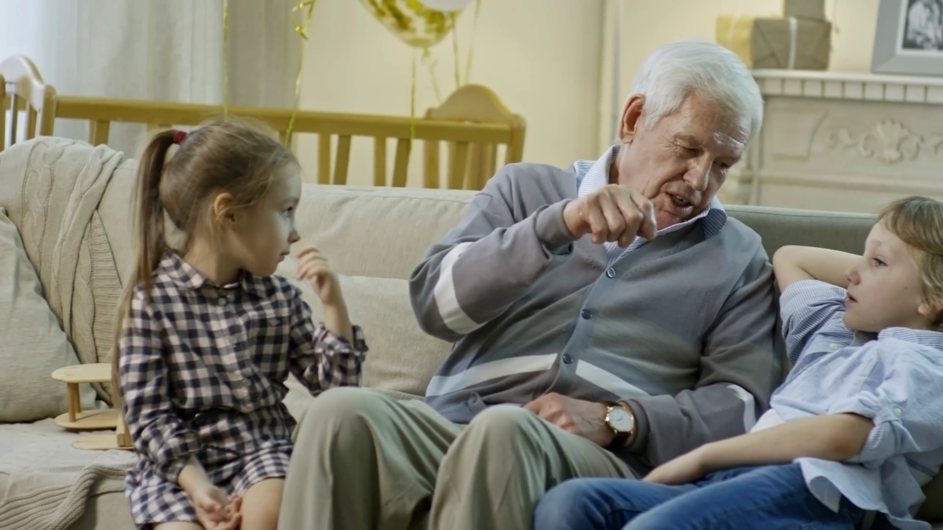 High Quality Grandfather Telling a Story Blank Meme Template