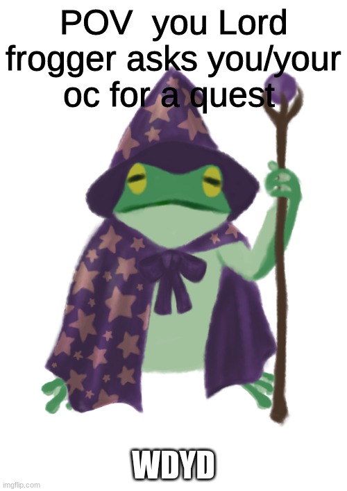 froggy wizard | POV  you Lord frogger asks you/your oc for a quest; WDYD | image tagged in froggy wizard | made w/ Imgflip meme maker