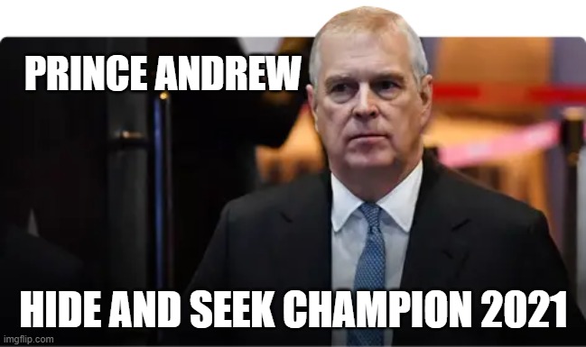 hide and seek champion 2021 | PRINCE ANDREW; HIDE AND SEEK CHAMPION 2021 | image tagged in princeandrew | made w/ Imgflip meme maker