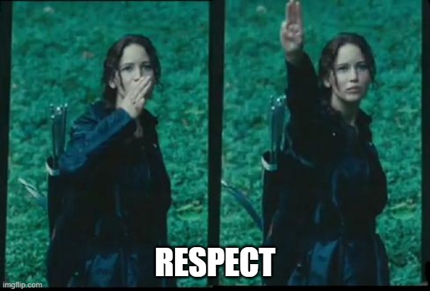 Katniss Respect | RESPECT | image tagged in katniss respect | made w/ Imgflip meme maker