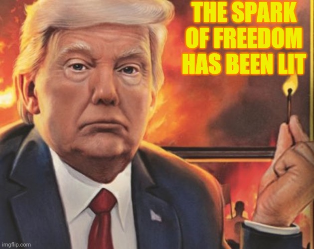 *uck joe biden and he's puppet masters | THE SPARK OF FREEDOM HAS BEEN LIT | image tagged in freedom,freedom of speech,religious freedom,donald trump,joe biden | made w/ Imgflip meme maker