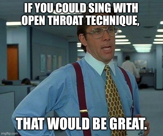 That would be great if you could use open throat technique | IF YOU COULD SING WITH OPEN THROAT TECHNIQUE, THAT WOULD BE GREAT. | image tagged in memes,that would be great | made w/ Imgflip meme maker