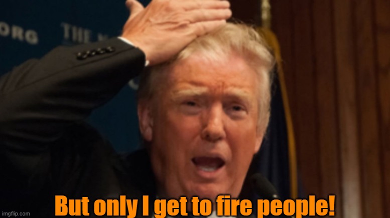 trump shocked | But only I get to fire people! | image tagged in trump shocked | made w/ Imgflip meme maker