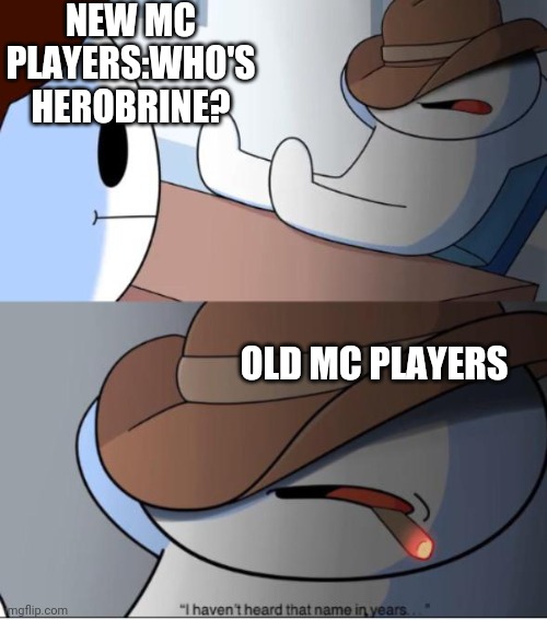 i haven't heard that name in years | NEW MC PLAYERS:WHO'S HEROBRINE? OLD MC PLAYERS | image tagged in i haven't heard that name in years | made w/ Imgflip meme maker