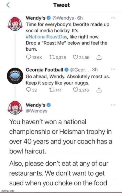 OOF | image tagged in sports,georgia football,destruction 100,funny,wendys | made w/ Imgflip meme maker