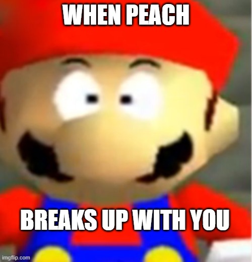 Mario 64 Mario Suprised | WHEN PEACH; BREAKS UP WITH YOU | image tagged in mario 64 mario suprised | made w/ Imgflip meme maker